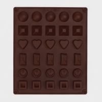 Форма для конфет и шоколада Доляна &laquo;Коробка конфет&raquo;, силикон, 27&times;23&times;1,5 см, 30 ячеек (3,2&times;3,2 см), цвет коричневый