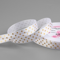 Лента атласная с тиснением «Горох», 15 мм × 23 ± 1 м, цвет белый №01 Лента атласная с тиснением «Горох», 15 мм × 23 ± 1 м, цвет белый №01