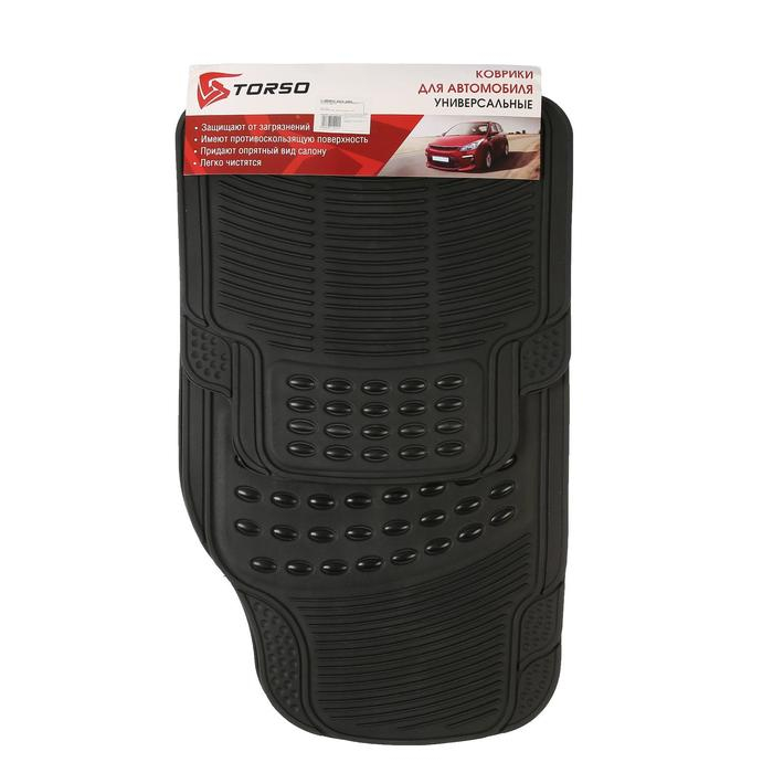 Коврики автомобильные TORSO, резина, 70&times;44 см, 44&times;43.5 см, черный, набор 4 шт