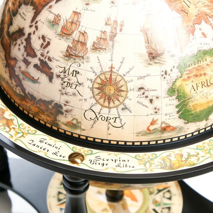Глобус бар декоративный "Карта странника" с подставкой внизу 41,6х41,6х56 см