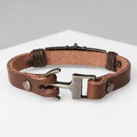 Браслет мужской &laquo;Держава&raquo; штурвал, цвет коричневый с чернёным золотом, 21 см