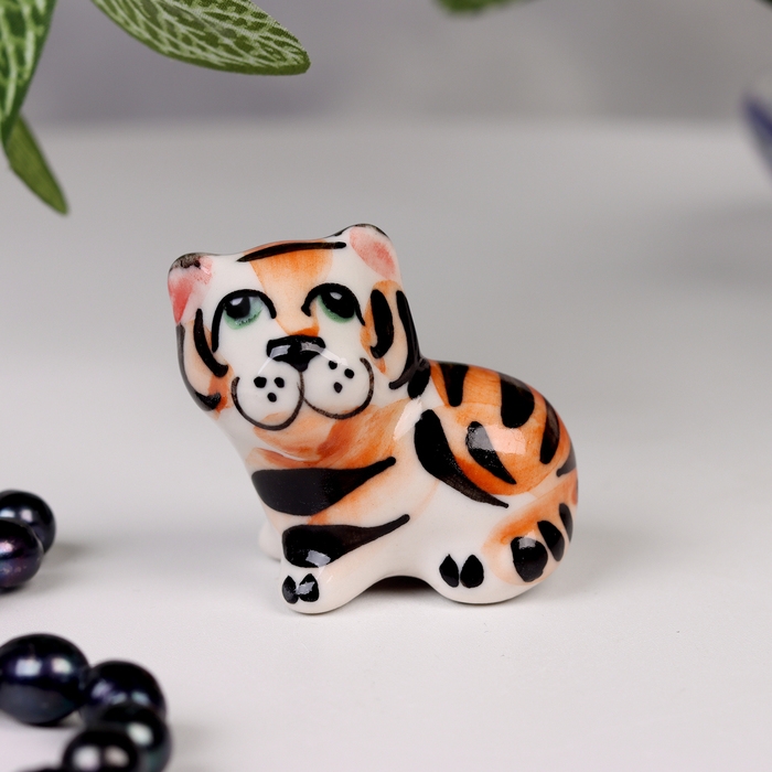 Сувенир гжель &laquo;Тигр&raquo;, бело-синий,керамика,