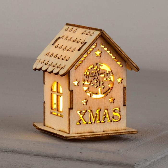 Ёлочная игрушка &laquo;Домик с колокольчиками&raquo;, от батареек, свечение тёплое белое