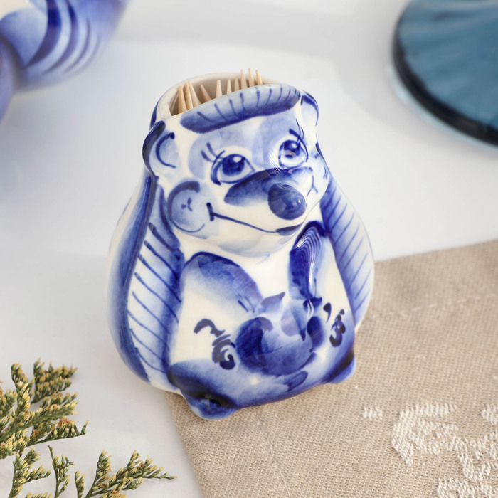 Подставка под зубочистки &laquo;Еж&raquo;, гжель