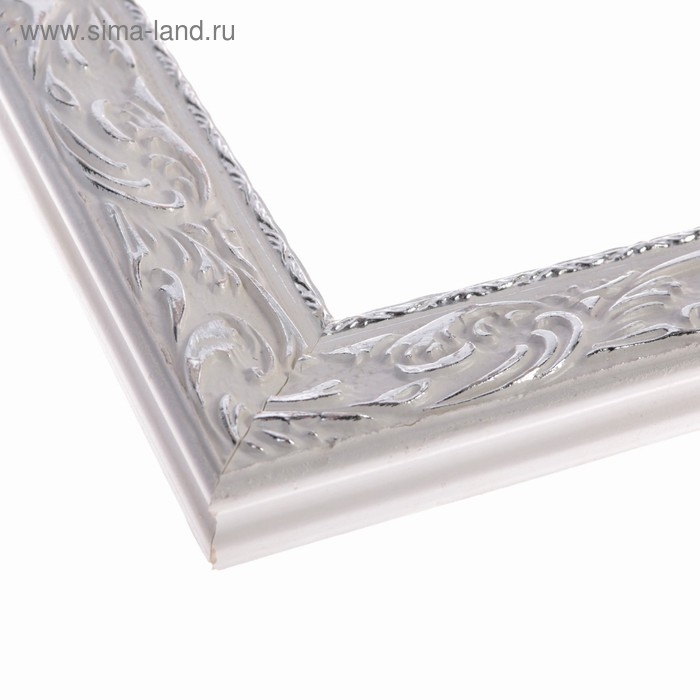 Рама для картин (зеркал) 40 х 50 х 4 см, дерево "Версаль", бело-серебристая