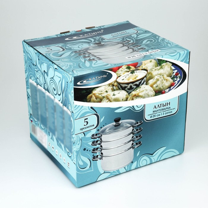 Мантоварка &laquo;Алтын&raquo;, 16,2 л, d=26 см, 3 секции, капсульное дно, стеклянная крышка, индукция