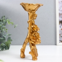 Подсвечник полистоун на 1 свечу "Розы. Тринога" золото 20,8х7,5х7,5 см