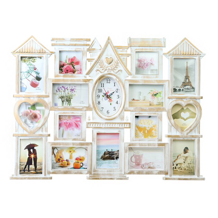 Часы настенные интерьерные, фоторамка - коллаж Часы настенные интерьерные, фоторамка - коллаж "Дом", бесшумные, 54.5 х 74 см