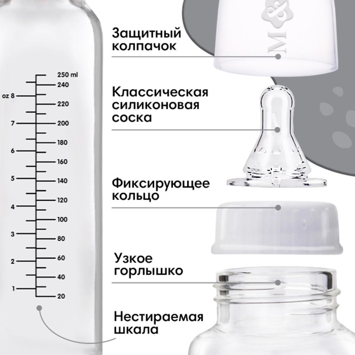 Бутылочка для кормления стекло «Milk», классическое горло, 250 мл., от 3 мес. Бутылочка для кормления стекло «Milk», классическое горло, 250 мл., от 3 мес.