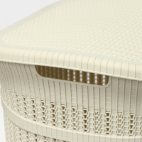 Корзина бельевая с крышкой &laquo;Вязание&raquo;, 55 л, 45&times;36&times;57 см, цвет белый ротанг