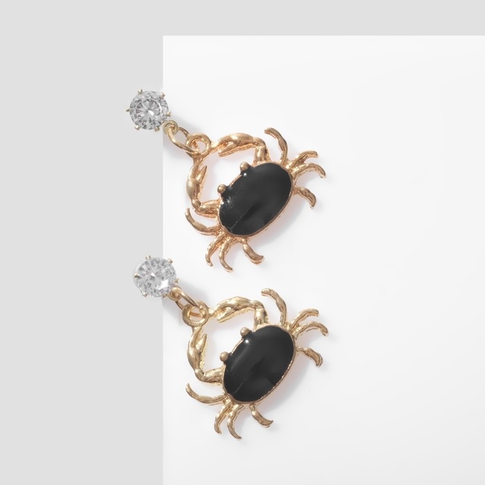 Серьги эмаль &laquo;Раки&raquo;, цвет чёрно-белый в золоте