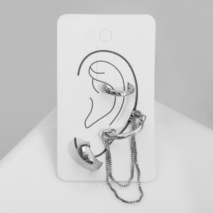 Набор серьги и каффы &laquo;Классика&raquo;, цвет серебро