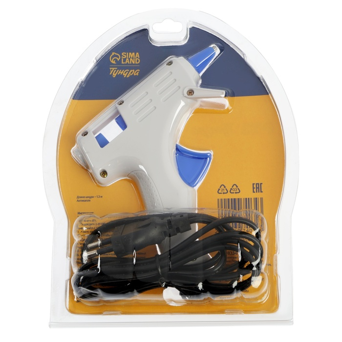 Клеевой пистолет ТУНДРА, 25 Вт, 220 В, эргономичная рукоятка, антикапля, шнур 1.3 м, 7 мм Клеевой пистолет ТУНДРА, 25 Вт, 220 В, эргономичная рукоятка, антикапля, шнур 1.3 м, 7 мм