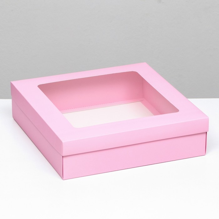Коробка подарочная складная, упаковка, крышка-дно, розовая, с окном 30 х 30 х 8 см Коробка подарочная складная, упаковка, крышка-дно, розовая, с окном 30 х 30 х 8 см