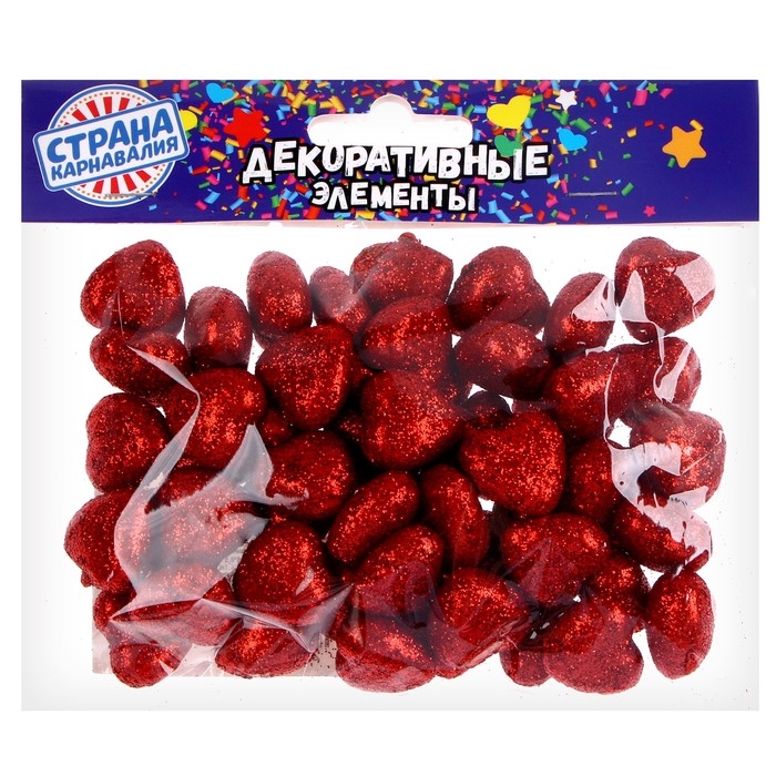 Фигурка для поделок и декора "Сердце", набор 50 шт., размер 1 шт. 1,5&times;1,5&times;0,5 см, цвет красный