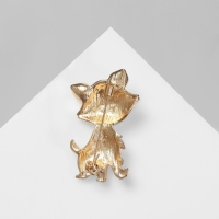 Брошь &laquo;Котенок&raquo; взъерошенный, цвет белый в золоте