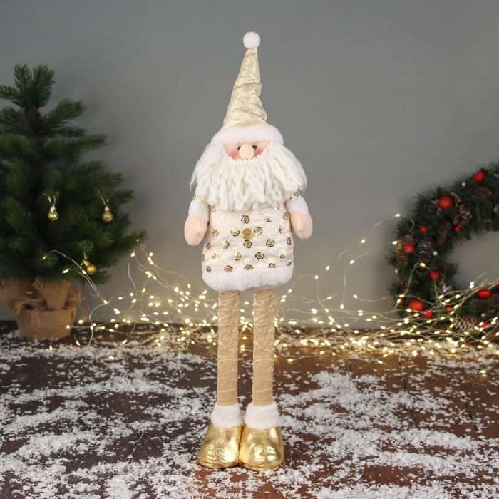 Мягкая игрушка Мягкая игрушка "Дед Мороз цветочек" (59х21 см выдвинутые ножки) 40х21 см, золотисто-белый