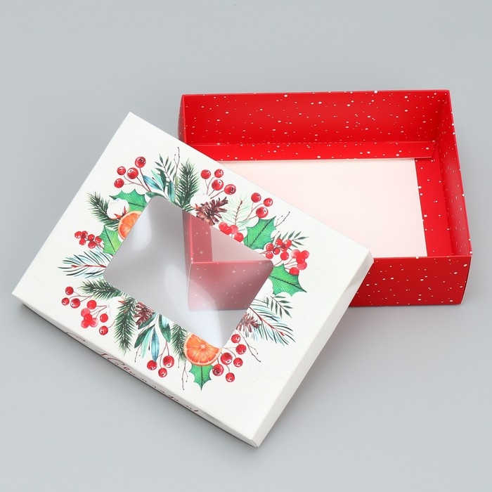 Коробка подарочная новогодняя складная &laquo;С Новым годом&raquo;, венок, 16.5 х 12.5 х 5 см, Новый год