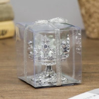 Подсвечник стекло, пластик на 1 свечу "Вьюнок" бокал на ножке серебро 7,5х6х6 см