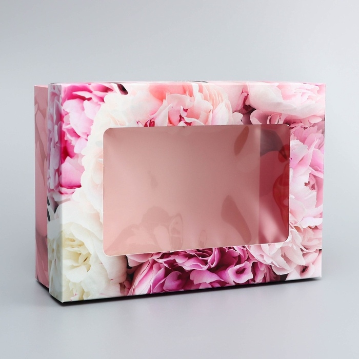 Коробка складная, крышка-дно, Коробка складная, крышка-дно, "Самой нежной", 21 х 15 х 7 см с окном