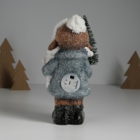 Сувенир керамика свет "Малыш в сером пальто, с ёлочкой и медведем" 10,5х8,5х19 см