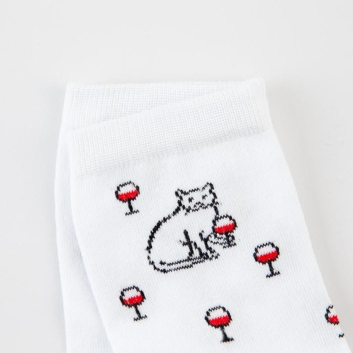 Носки женские &laquo;Киска с бокалом&raquo; цвет белый, размер 23-25