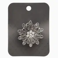 Кольцо для платка "Цветок Хризантема", цвет белый в чернёном серебре
