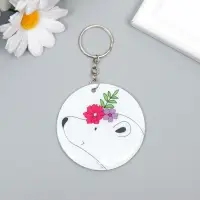 Брелок PVC "Белый мишка с цветочным венком" 6,2х6,2 см