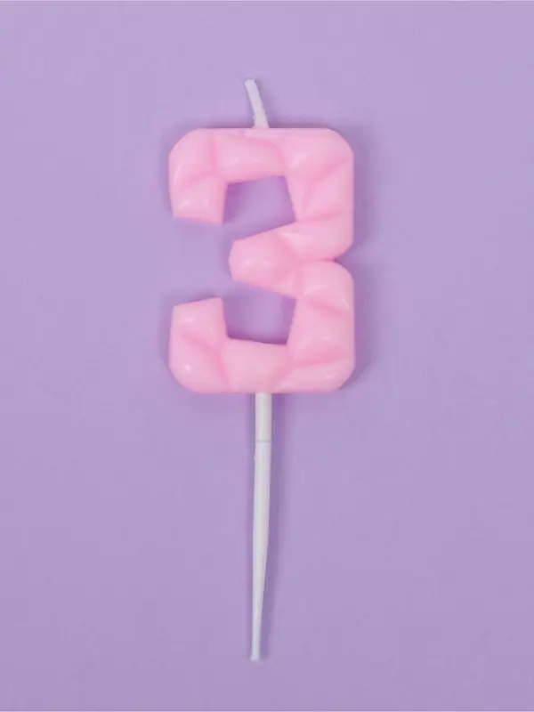 Свеча для торта &laquo;Цифра 3&raquo;, светло-розовая