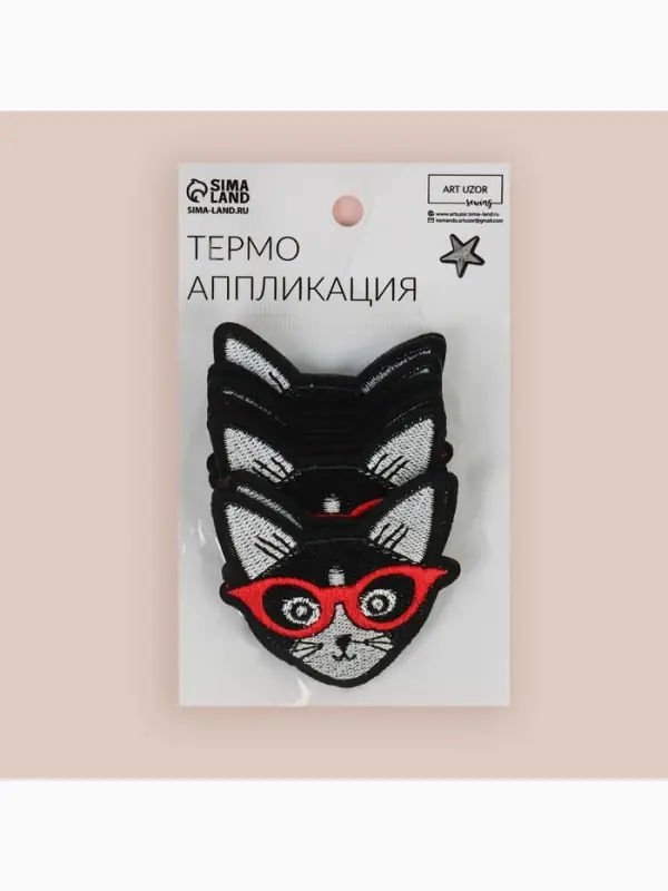 Термоаппликация &laquo;Кот в очках&raquo;, 6&times;6 см, чёрная