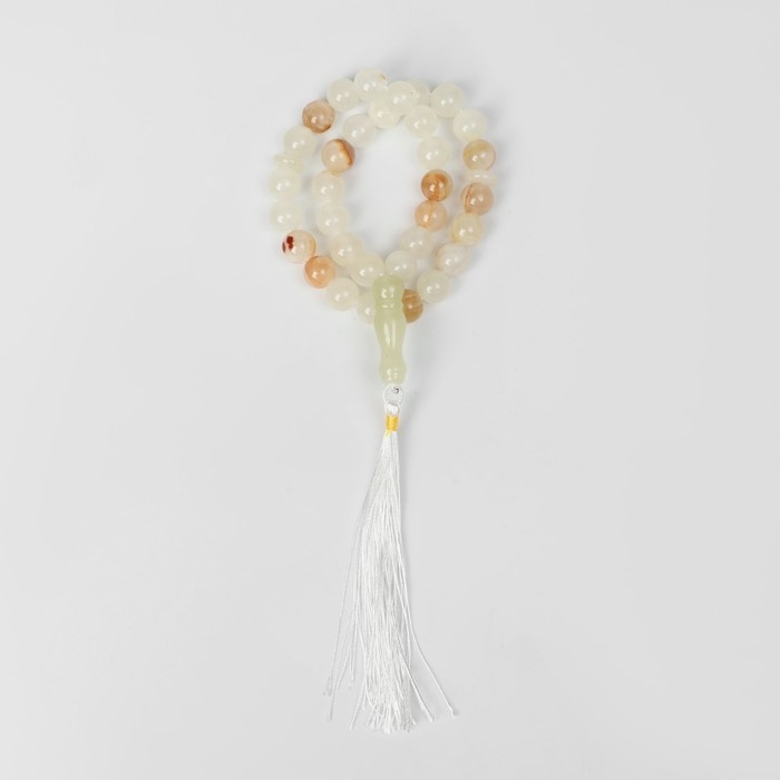 Чётки мусульманские шар №10 &laquo;Оникс светлый&raquo;, 33 бусины с перемычками