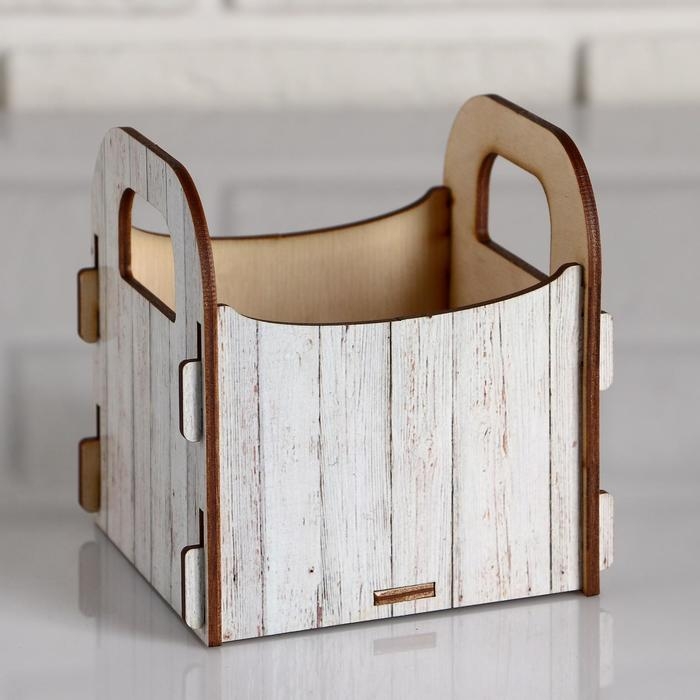 Кашпо деревянное 10.5&times;10&times;11 см подарочное Рокси Смит "Поздравляю! Дощатое", коробка