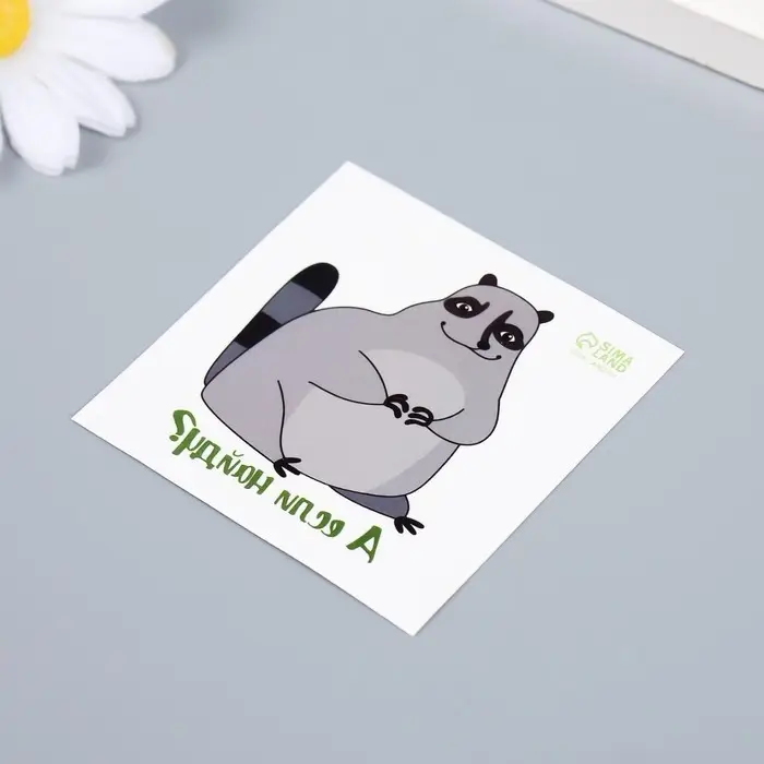 Переводная тату на тело цветная &laquo;Енот: А если найду?&raquo;, 6&times;6 см