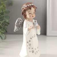 Сувенир полистоун "Ангелочек в платье со звёздами, с голубем 7х5х13 см