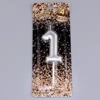 Свеча в торт &laquo;Европейская&raquo;, цифра 1, 6 см, серебро