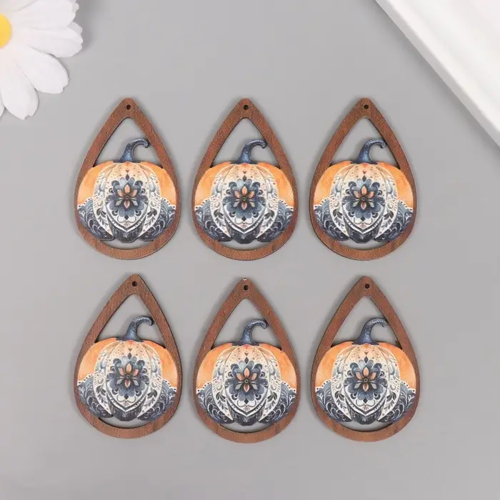 Декор для творчества дерево "Тыква с узором" 4,9х3,3х0,3 см