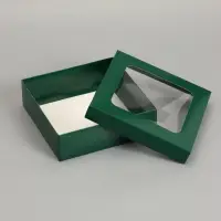 Коробка складная, крышка-дно, армейский зелёный, с окном 20 х 20 х 6 см