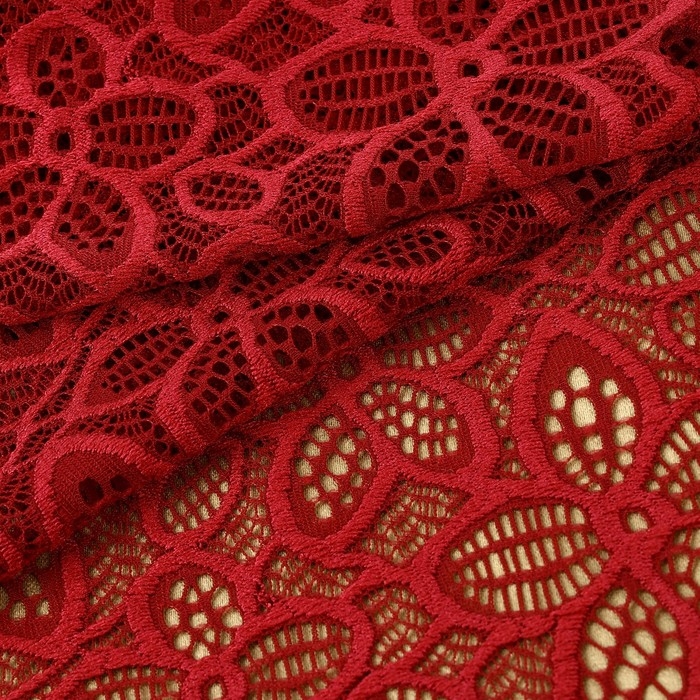 Кружевная эластичная ткань, 180 мм &times; 2,7 &plusmn; 0,5 м, цвет бордовый
