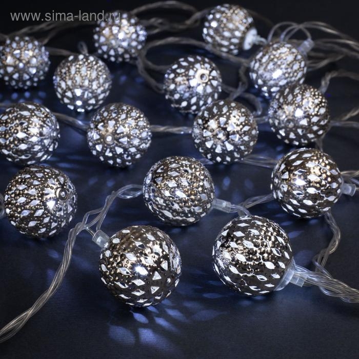 Гирлянда &laquo;Нить&raquo; 4 м с насадками &laquo;Шарик с узором&raquo;, IP20, прозрачная нить, 20 LED, свечение белое, 8 режимов, 220 В