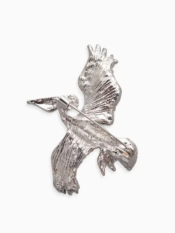 Брошь "Птица-Пеликан", цветная в серебре