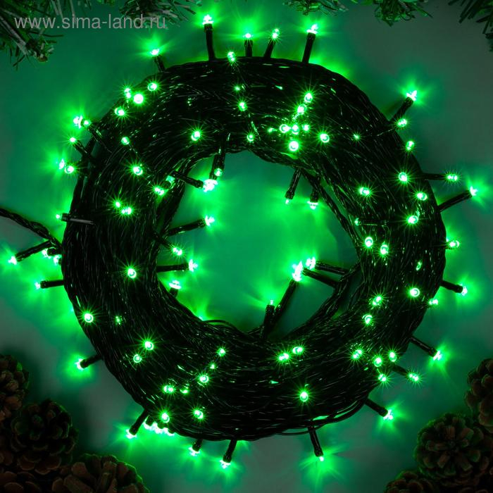 Гирлянда &laquo;Нить&raquo; 20 м, IP20, тёмная нить, 200 LED, свечение зелёное, 8 режимов, 220 В