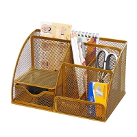 Подставка для канцелярских мелочей Calligrata, 7 отделений, сетка, металлическая, золотая Подставка для канцелярских мелочей Calligrata, 7 отделений, сетка, металлическая, золотая