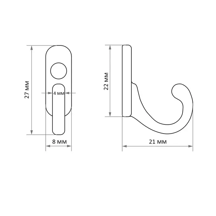 Крючок мебельный ТУНДРА TKO006, однорожковый, черный, 25 шт.
