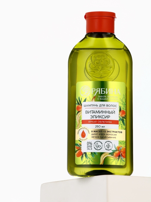Шампунь для волос, витаминный эликсир, аромат облепихи, 400 мл, Рябина