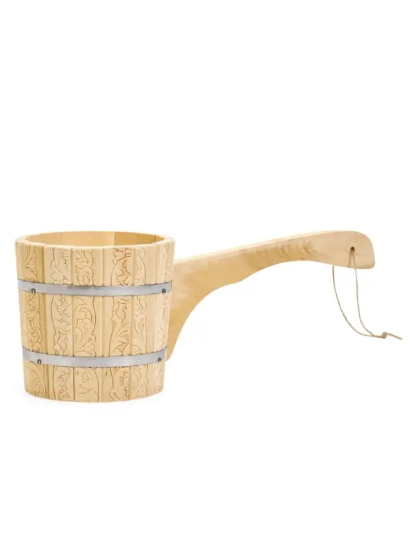 Ковш-черпак из липы 1.5л, 49 см, нержавеющий обруч, с горизонтальной ручкой