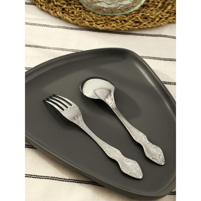 Набор столовых приборов &laquo;Тройка&raquo;, 12 предметов, толщина 2 мм, цвет серебряный