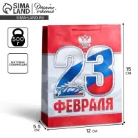 Пакет подарочный ламинированный, упаковка, &laquo;23 февраля!&raquo;, S 12 х 15 х 5.5 см