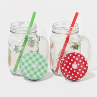 Набор банок стеклянных Доляна «Свежий бриз», 2 предмета: 2 банки с крышками и трубочками 450 мл Набор банок стеклянных Доляна «Свежий бриз», 2 предмета: 2 банки с крышками и трубочками 450 мл