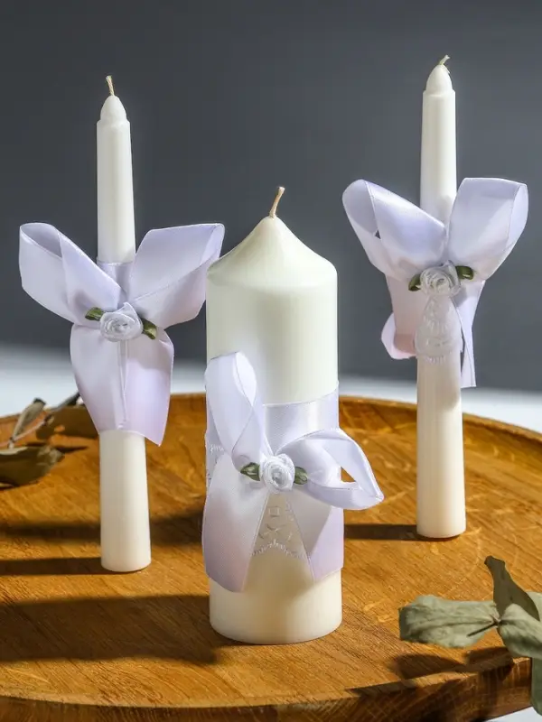 Свечи свадебные "Пышный" набор 3 шт (16 см + 2 шт по 18 см), белый