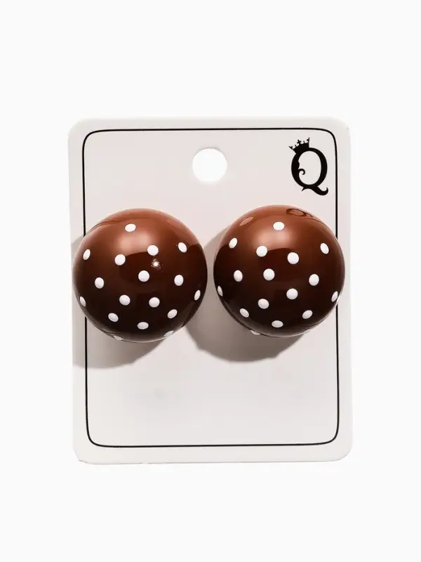 Серьги "Бусина" d=2см, в крапинку, цвет коричневый